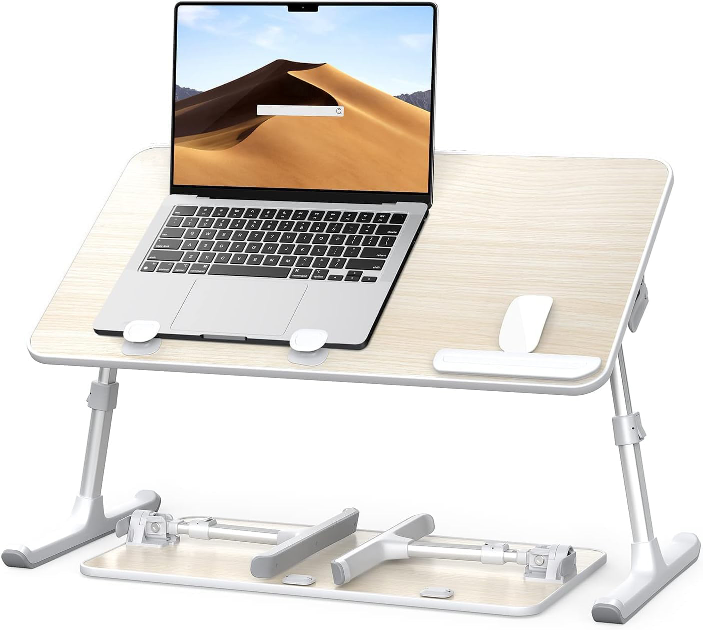 Suport laptop reglabil NextWave®️, masa pliabila pentru birou, pat sau canapea, 5 niveluri de inaltime si 4 unghiuri de inclinare, bara anti-alunecare si pad ergonomic, material MDF + aluminiu, dimensiuni 52,1×30×23,9 cm, Negru