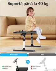 Suport laptop reglabil NextWave®️, masa pliabila pentru birou, pat sau canapea, 5 niveluri de inaltime si 4 unghiuri de inclinare, bara anti-alunecare si pad ergonomic, material MDF + aluminiu, dimensiuni 52,1×30×23,9 cm, Negru