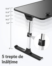 Suport laptop reglabil NextWave®️, masa pliabila pentru birou, pat sau canapea, 5 niveluri de inaltime si 4 unghiuri de inclinare, bara anti-alunecare si pad ergonomic, material MDF + aluminiu, dimensiuni 52,1×30×23,9 cm, Negru