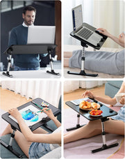Suport laptop reglabil NextWave®️, masa pliabila pentru birou, pat sau canapea, 5 niveluri de inaltime si 4 unghiuri de inclinare, bara anti-alunecare si pad ergonomic, material MDF + aluminiu, dimensiuni 52,1×30×23,9 cm, Negru