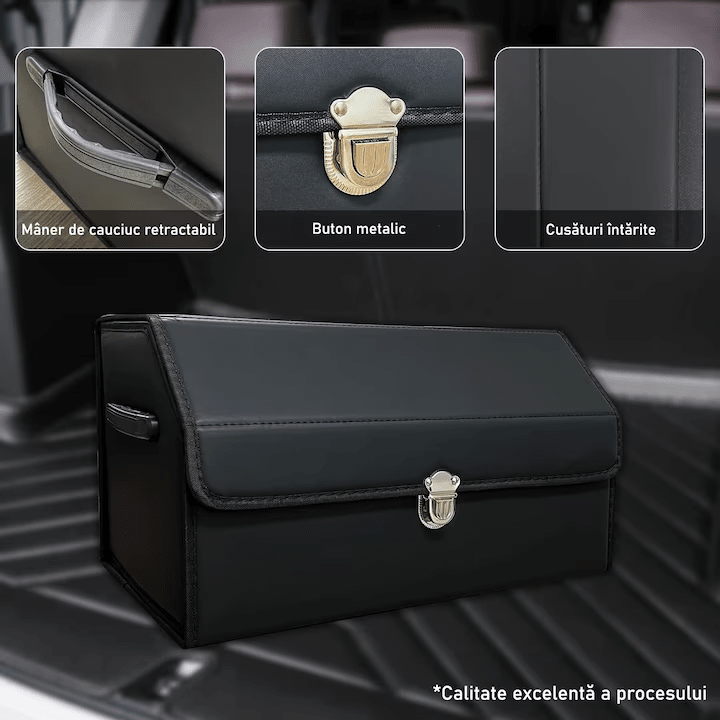 Organizator portbagaj auto Premium NextWave®️, Multifunctional, Pliabil, Rezistent, Manere Laterale, Prindere cu catarame, 2 compartimente mari, 53x31x30 cm