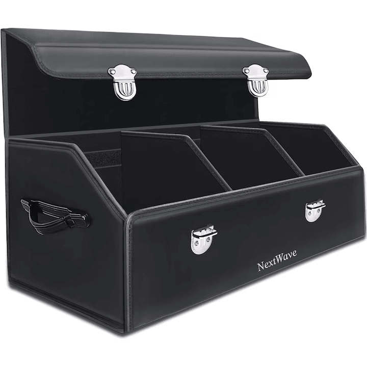 Organizator portbagaj auto Premium NextWave®️, Multifunctional, Pliabil, Rezistent, Manere Laterale, Prindere cu catarame, 3 compartimente mari, 75x31x30 cm