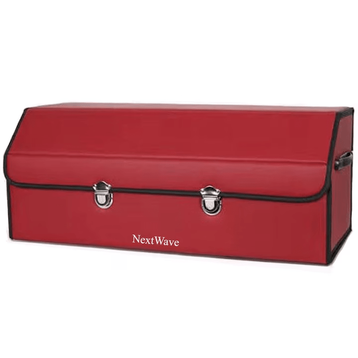 Organizator portbagaj auto Premium NextWave®️, Multifunctional, Pliabil, Rezistent, Manere Laterale, Prindere cu catarame, 3 compartimente mari, 75x31x30 cm, Rosu