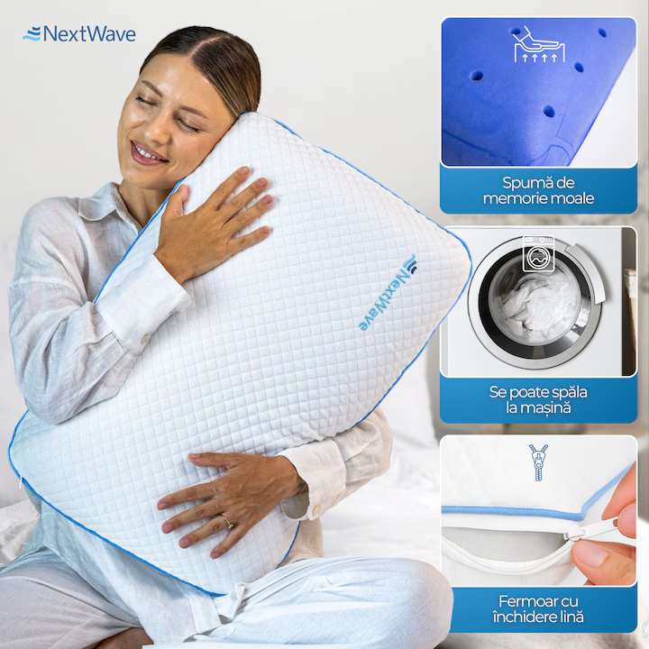 Pernă pentru dormit NextWave Spumă cu memorie cu gel ventilat Confort