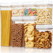 Set 7 cutii depozitare alimente NextWave® – plastic alimentar transparent fara BPA, inchidere ermetica cu garnitura de silicon, stivuibile si reutilizabile, ideale pentru cereale, faina, zahar, orez, paste si alte alimente uscate