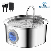 Dispenser apa automat tip fantana pentru pisici si caini NextWave®, cu fereastra mare pentru nivelul apei, purificare si filtrare prin carbune activ, otel inoxidabil, ultra-silentiosa, USB, adaptor priza, capacitate 3.2L