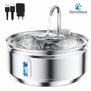 Dispenser apa automat tip fantana NextWave® pentru pisici si caini, cu fereastra pentru nivelul apei, purificare si filtrare prin carbune activ, ultra-silentioasa, otel inoxidabil, capacitate 3.2L, USB, Adaptor Priza, Argintiu