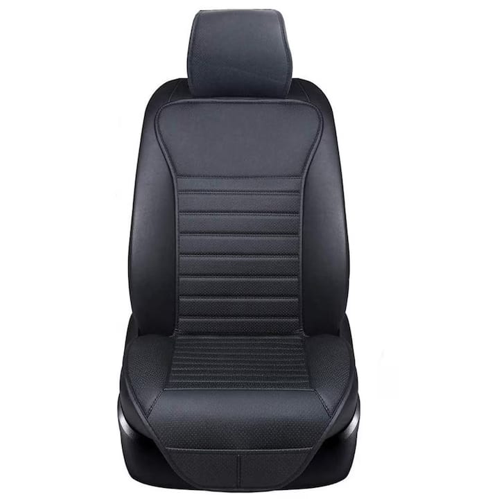 Husa scaun auto universala NextWave®️, ofera protectie scaun fata, universala, masina personala, taxi, ride sharing, antialunecare, material respirabil, pentru toate sezoanele, Piele PU, negru