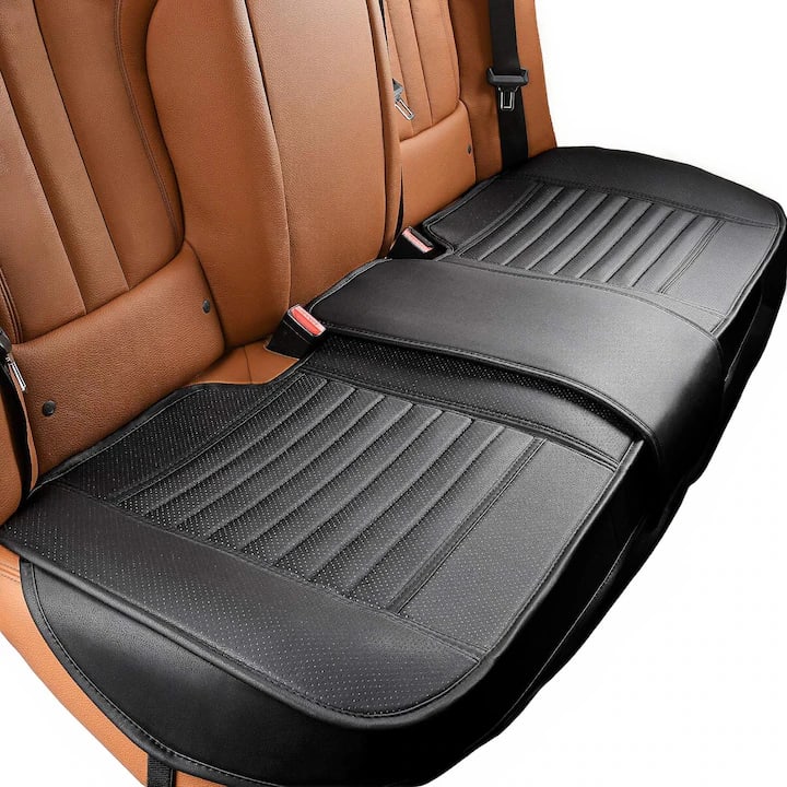 Husa scaun auto ajustabila spate NextWave®️, universala, 127-140 cm, ofera protectie pentru sezut bancheta spate, piele PU, anti-alunecare, design elegant cu buzunare pentru depozitare, Negru