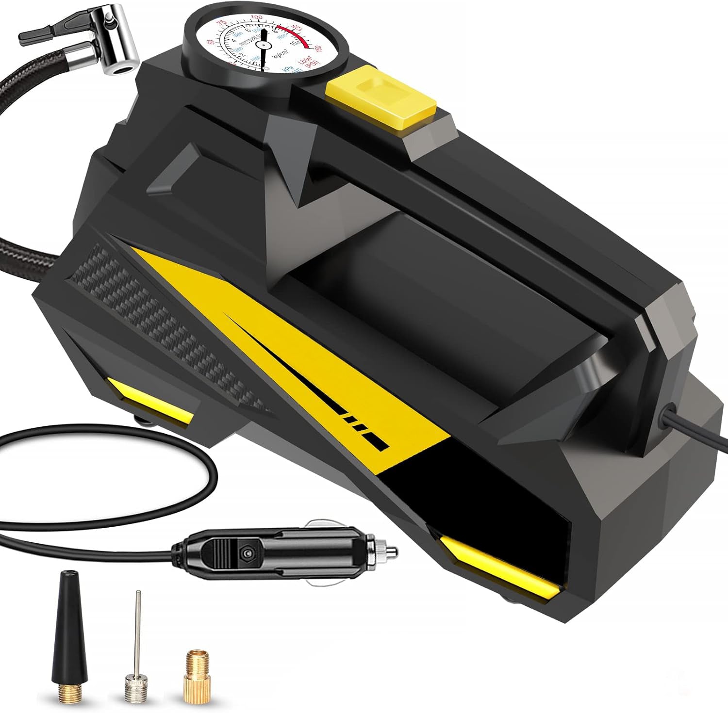 Compresor auto portabil NextWave 12V, manometru digital, 150 PSI, galben-negru