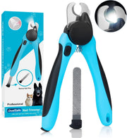 Foarfeca profesionala pentru taierea unghiilor la caini si pisici, Iluminare Led NextWave®, extra ascutit pentru unghii groase, previne taierea excesiva a unghiei, ABS/Inox, Alb