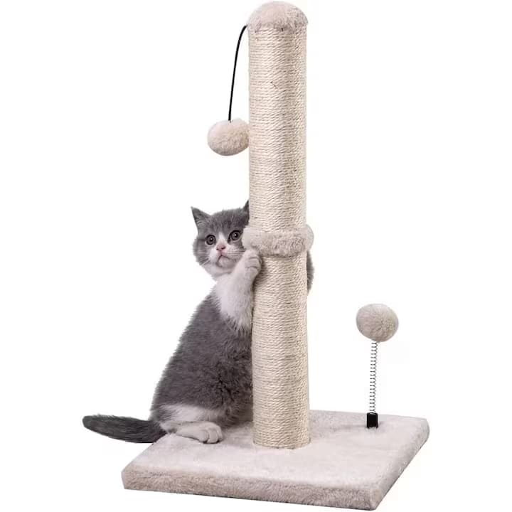 Ansamblu de joaca pentru pisici, NextWave, stalp pentru zgariat din sisal natural, bila suspendata, gri, 54cm