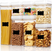 Set 7 cutii depozitare alimente NextWave® – plastic alimentar transparent fara BPA, inchidere ermetica cu garnitura de silicon, stivuibile si reutilizabile, ideale pentru cereale, faina, zahar, orez, paste si alte alimente uscate