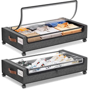 Set de 2 Organizatoare sub pat cu roti NextWave®️, capacitate mare, organizarea pantofilor, hainelor si paturilor, mobilitate si depozitare usoara, design inteligent, 73 x 43 x 17 cm, gri