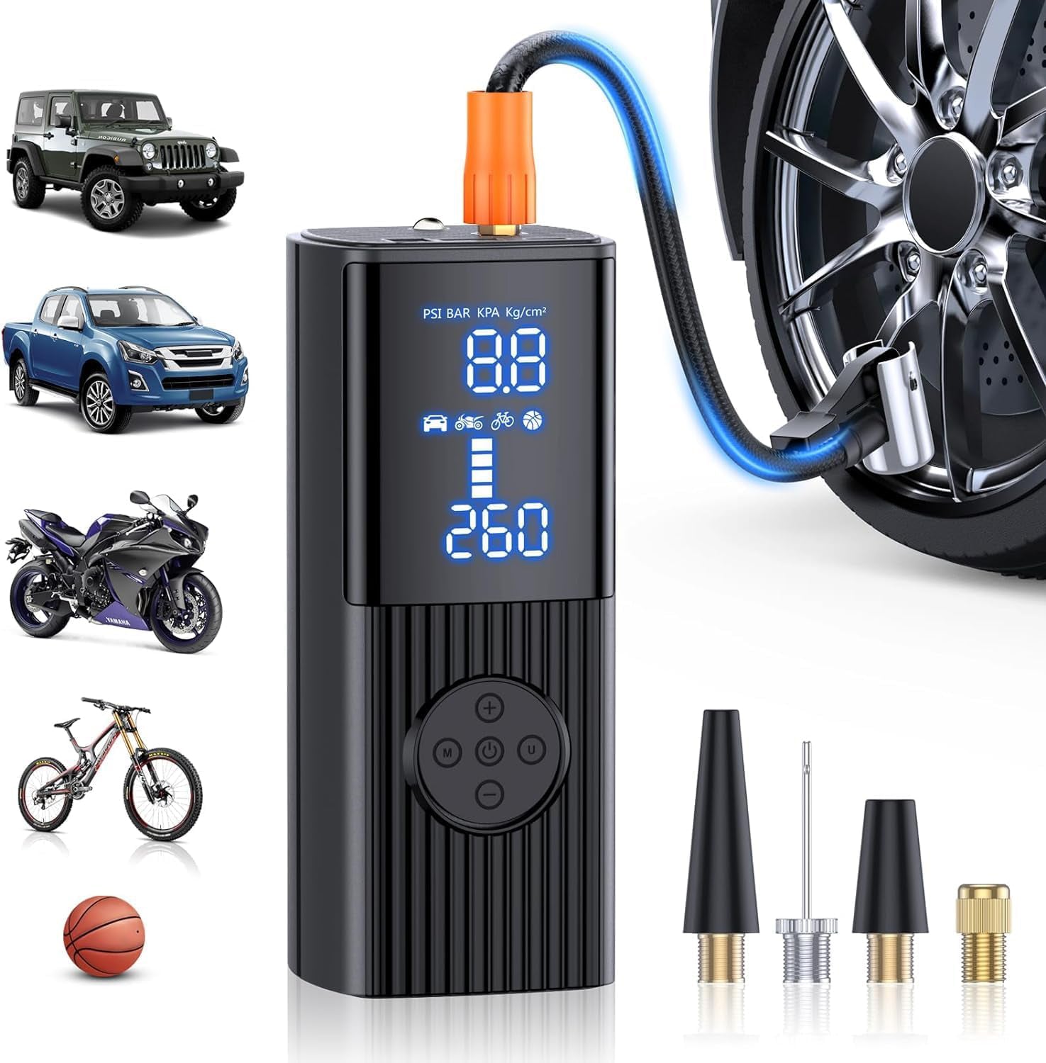 Compresor auto portabil NextWave, 150 PSI, baterie 7800 mAh, negru, 15x6x6cm
