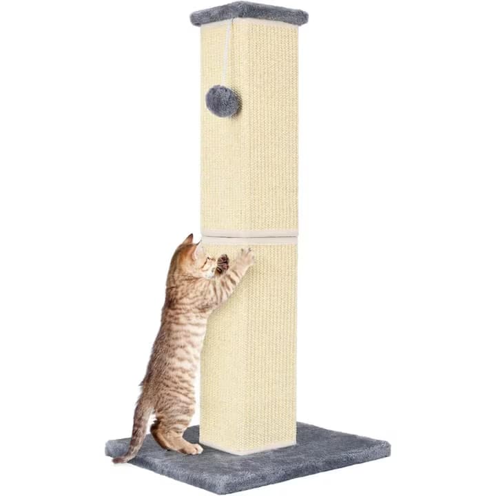 Ansamblu de joaca pentru pisici, NextWave, stalp pentru ascutit gheare, bila suspendata, gri, 80cm