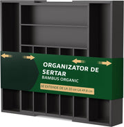Organizator extensibil pentru tacamuri si ustensile NextWave® – bambus natural lacuit, finisaj negru elegant, 9 compartimente adanci (4, 8 cm), latime ajustabila 34–50 cm, lungime 44, 5 cm, design premium si eco-friendly pentru bucatarie. Alb