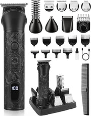 Masina de tuns BeGenius 7 in 1, Lame Inox, Corp Metal, Negru, Cu Acumulator 2000mAh, Trimmer Nas Inclus