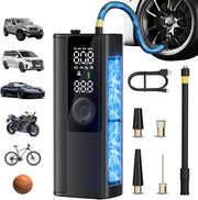 Compresor auto portabil NextWave® digital, 150 PSI, 30 L/min, acumulator reincarcabil, ecran LCD, oprire automata, lanterna LED, pentru anvelope auto, moto, biciclete si mingi, Negru