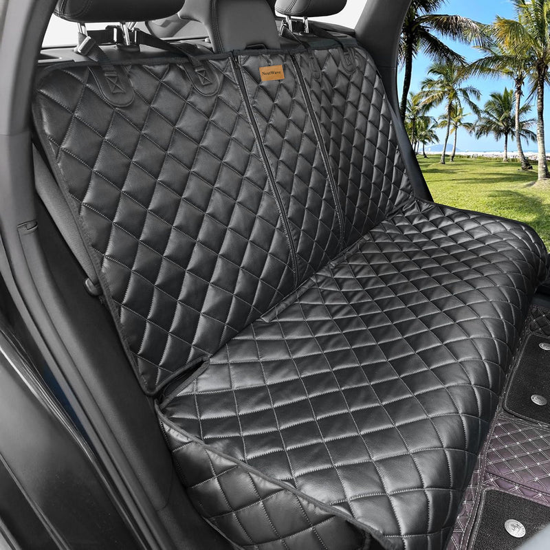 Husa scaune auto protectie si transport animale NextWave®️, universala, taxi, ride sharing, caini, pisici ofera protectie bancheta spate, antialunecare, impermeabila, Piele PU, 122 cm, neagra