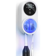 Sterilizator UV Portabil pentru 2 Periute de Dinti BeGenius ®, Suport Periute Dinti Inteligent cu Functie de Uscare, Senzor Deschidere-Inchidere automata, Montaj facil fara gauri, Eficienta Dezinfectare 99.99%, Dezinfectare Continua 24/7, Display HD, Alb