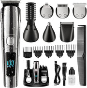 Masina de tuns si Aparat de ras BeGenius®, Multifunctionala 11 in 1, Lame Inox, Corp Metal, Profesional, Barba, Cap, Inghinal, Fara Fir, Acumulator Aparat 2000mAh, Trimmer Nas Inclus, Argintiu