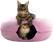 Pat pentru pisici si animale mici NextWave®, Culcus cu fereastra ventilata, design tunel detasabil, rezistent la zgarieturi, 60 x 28 cm, roz