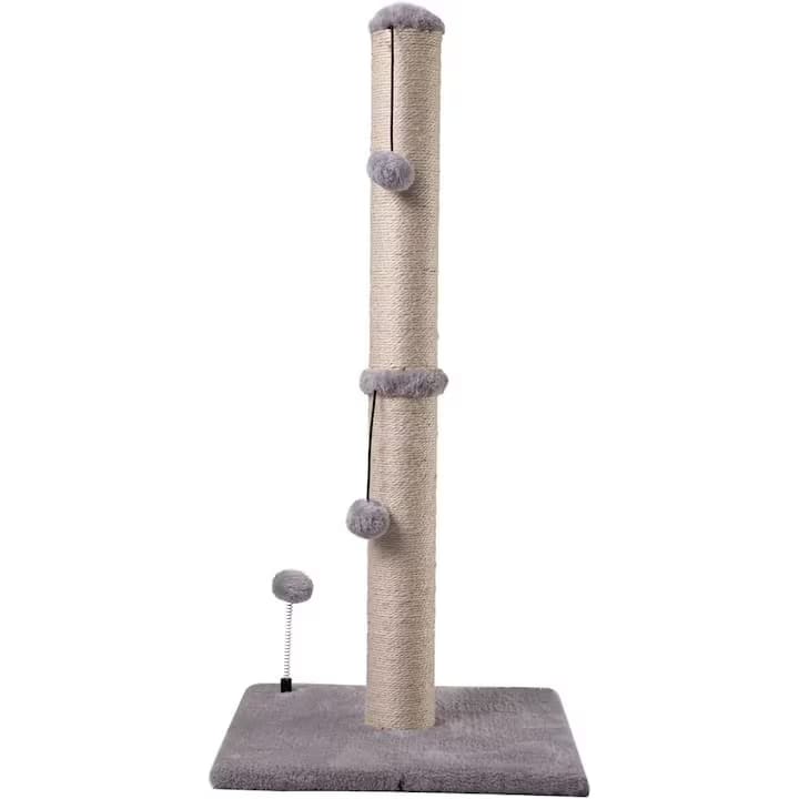 Ansamblu de joaca pentru pisici, NextWave, stalp zgariat sisal, 2 bile suspendate, gri, 85cm