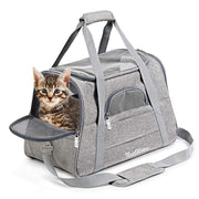 Geanta pentru transport animale mici NextWave®, pisica, caine, iepure, din panza, 44x28x25, baza rezistenta cu covoras, gri
