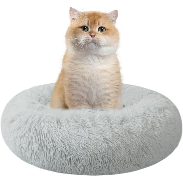 Pat Pentru Caini Sau Pisici NextWave®, pentru animale de companie, Rotund, Antiderapant, Confortabil Si Usor De Curatat, Universal, Diametru 40 Cm, Gri