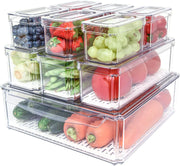 Set 10 organizatoare alimentare NextWave® pentru frigider – cutii cu capace suprapozabile, transparente, BPA Free, ideale pentru fructe, legume, branzeturi, carne, snacks si alimente uscate – solutie practica pentru organizare si pastrarea prospetimii