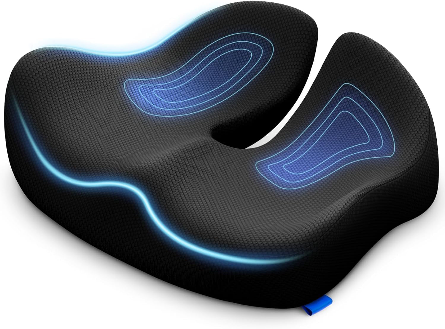 Perna ortopedica NextWave® pentru scaun – spuma cu memorie de inalta densitate, design ergonomic, husa detasabila respirabila, baza antiderapanta, pentru ameliorarea durerilor de sciatica, coccis, hemoroizi si spate, 46×41×5,6 cm, negru