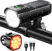Set Lumini Bicicleta, Trotineta Fata Spate BeGenius®, Far si Stop Reincarcabil USB, Far 8 Moduri si Stop cu 7 Moduri de Functionare, Vizibil pe Timp de Noapte si Zi, Montaj Simplu si Rapid, Rezistent la Apa IP65, Negru