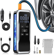 Compresor auto portabil digital NextWave®, debit 34 L/min, presiune 150 PSI, alimentare 12V DC si acumulator reincarcabil, oprire automata, ecran LCD, Power Bank si lumina LED SOS – pentru anvelope auto, motociclete, biciclete si mingi, Negru Metalic