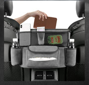 Organizator intre scaune auto NextWave®️, suport pretios cu 5 compartimente, material suede & piele ecologica, capacitate mare, dimensiuni 36×25×22 cm, Maro