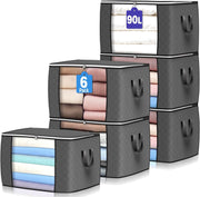 Set 6 huse depozitare cu fermoar NextWave®️, Organizator pentru haine, Cu fereastra transparenta, Rezistent la praf si umiditate, Usor de pliat si curatat, depozitare practica pentru haine, paturi, pantofi, jucarii de plus, 60*40*33cm, Gri