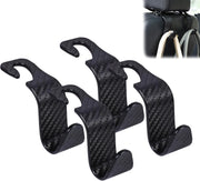 Set 4 carlige spatar auto NextWave®️, textura fibra de carbon, capacitate mare pana la 10 kg, pentru organizare si depozitare, nu ocupa spatiu, culoare neagra