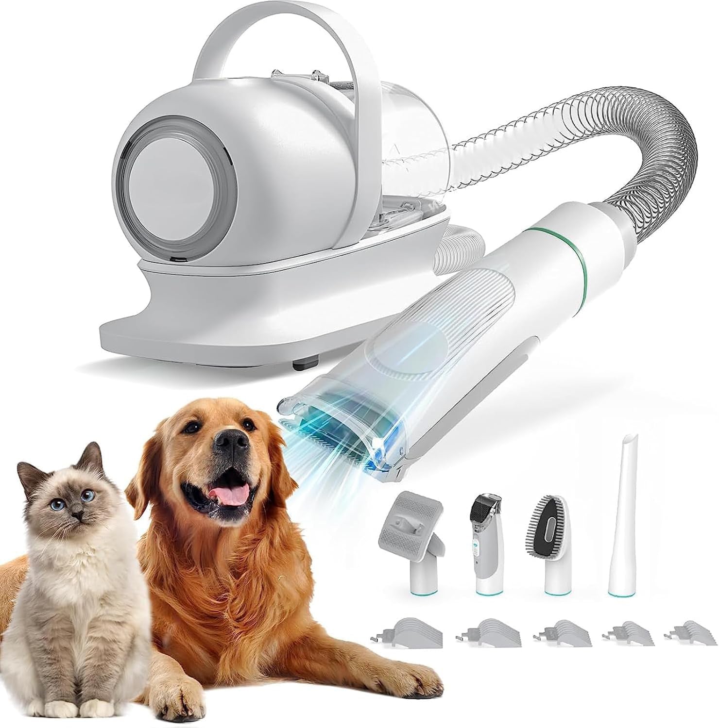Masina De Tuns Animale, Caini, Pisici NextWave®, Aspirator 5 in 1 pentru toaletarea animalelor de companie si materiale textile, 6 marimi pentru tuns, Usor de Utilizat, Zgomot Redus