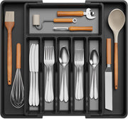 Organizator extensibil pentru tacamuri si ustensile de bucatarie NextWave® – suport sertar ajustabil 33–57 cm, cu 7–9 compartimente modulare, plastic rezistent BPA-free, design compact si practic pentru depozitare ordonata in bucatarie, Negru