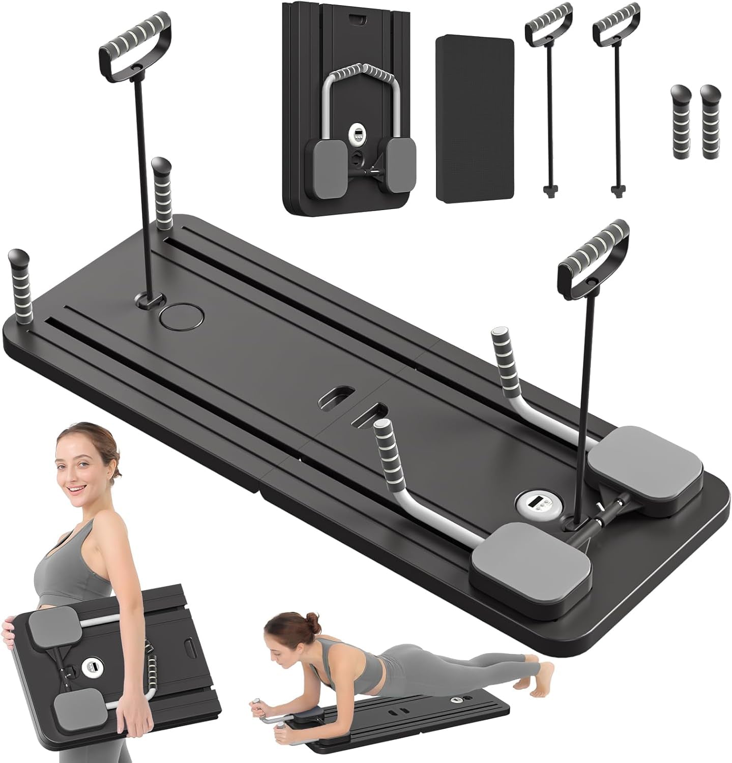 Aparat Pilates Reformer pliabil NextWave® – echipament de antrenament pentru acasa, ideal pentru incepatori si avansati, cadru metalic rezistent, sistem ajustabil pentru exercitii variate, usor de pliat si depozitat