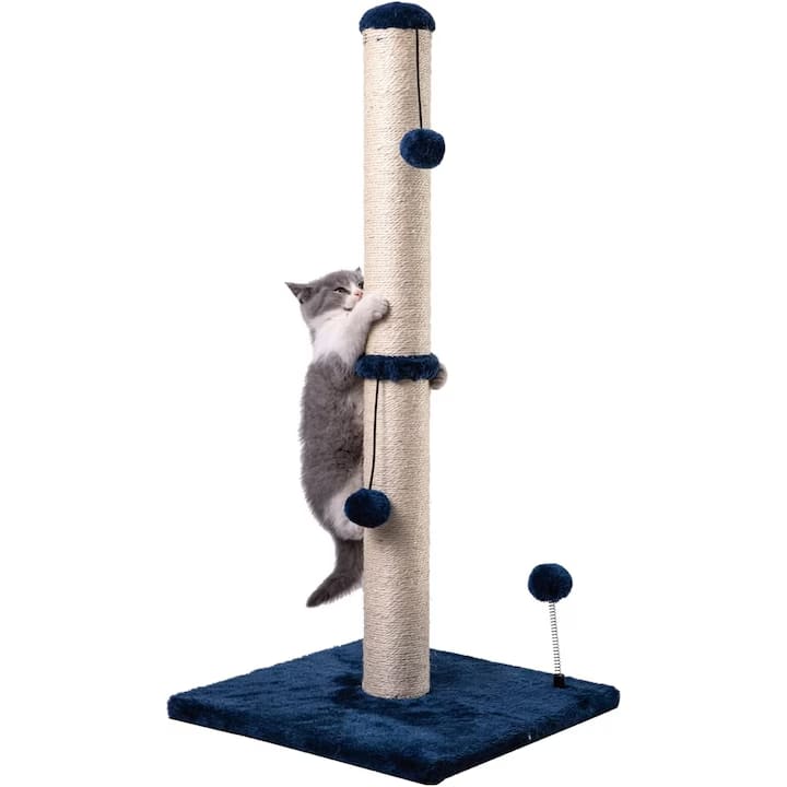 Ansamblu de joaca pentru pisici, NextWave, stalp pentru ascutit gheare, 2 bile suspendate, albastru, 85cm
