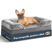 Pat Ortopedic Tip Canapea pentru Caini, Ultra Confortabile pentru Caini de Talie Foarte Mare, Pat Respirabil si Impermeabil pentru Animale, Spuma Tip Ou cu Suport Suplimentar pentru Cap si Gat, Husa Detasabila si Lavabila, Baza Antiderapanta, Marime S