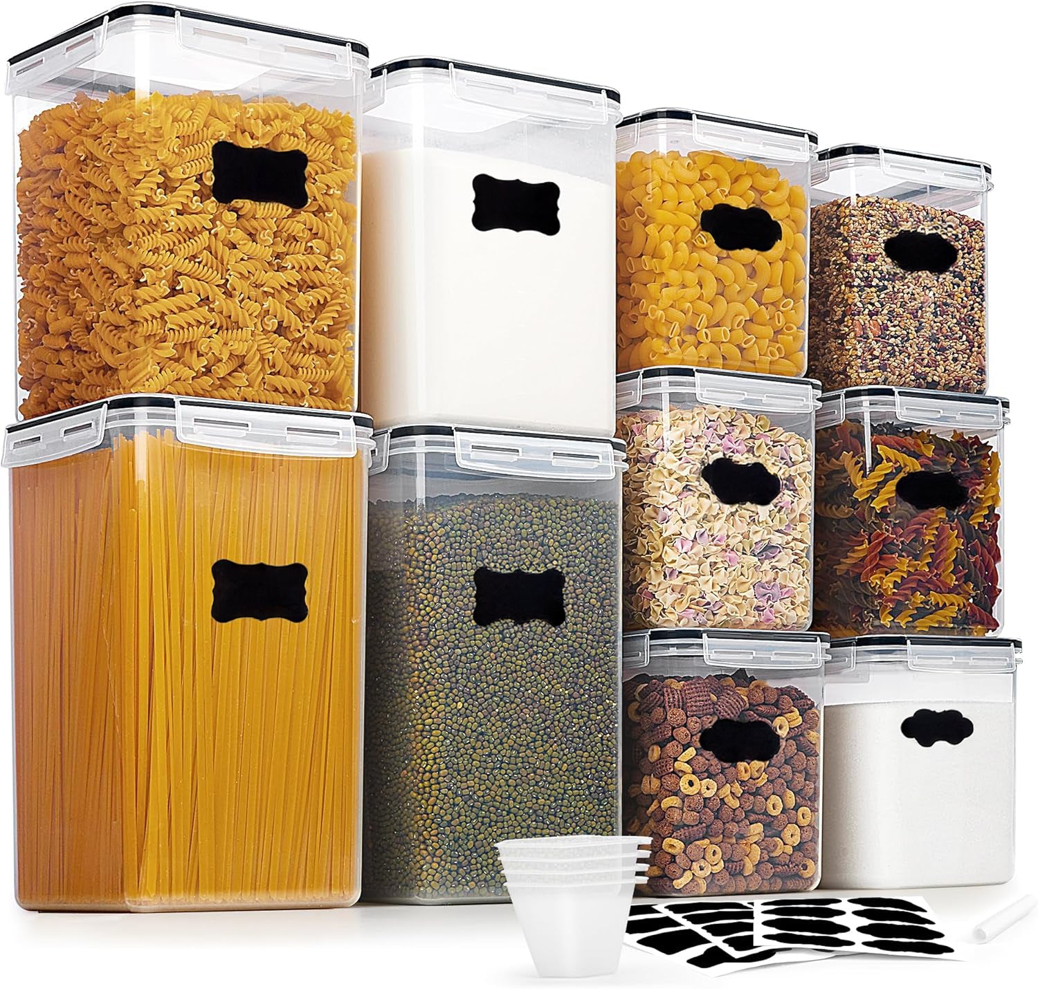 Set 10 recipiente ermetice pentru depozitare alimente NextWave® – plastic BPA Free, capace sigilabile, stivuibile, pentru organizare bucatarie si camara, ideale pentru cereale, orez, faina, zahar, paste si leguminoase
