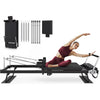 Aparat Pilates Reformer pliabil NextWave®️, antrenament complet pentru acasa, rezistenta dubla cu 4 arcuri si 5 corzi, jump board inclus, bara reglabila in 4 pozitii, cadru din otel carbon, sarcina maxima 181,4 kg, 231,9 cm, Negru