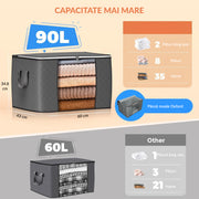 Set 6 huse depozitare cu fermoar NextWave®️, Organizator pentru haine, Cu fereastra transparenta, Rezistent la praf si umiditate, Usor de pliat si curatat, depozitare practica pentru haine, paturi, pantofi, jucarii de plus, 60*40*33cm, Gri