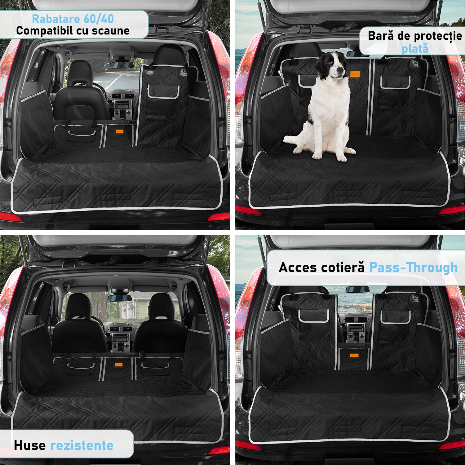 Husa auto portbagaj de protectie si transport animale NextWave®️, caini si pisici ofera protectie sporita, universala, taxi, ride sharing, impermeabila, antialunecare, pentru utilizare intensa, neagra