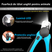 Foarfeca profesionala pentru taierea unghiilor la caini si pisici, Iluminare Led NextWave®, extra ascutit pentru unghii groase, previne taierea excesiva a unghiei, ABS/Inox, Alb
