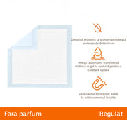 Set de 40 de covorase igienice absorbante NextWave®, pentru caini cu margini sigilate pentru prevenirea scurgerilor de lichid, strat inferior impermeabil, dimensiunea 60x60cm, albastru