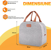 Geanta termoizolanta pranz 11L NextWave® – impermeabila si anti-scurgeri, material Oxford rezistent cu interior folie aluminiu, pastreaza alimentele si bauturile reci sau calde, dimensiuni 29×18×22 cm, ideala pentru birou, picnic si calatorii, Gri