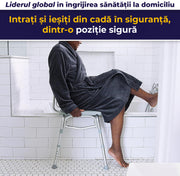 Scaun de transfer pentru cada si dus NextWave® cu 3 piese, spatar si brate laterale, ajustabil pe inaltime, stabil si sigur pentru batrani si persoane cu mobilitate redusa